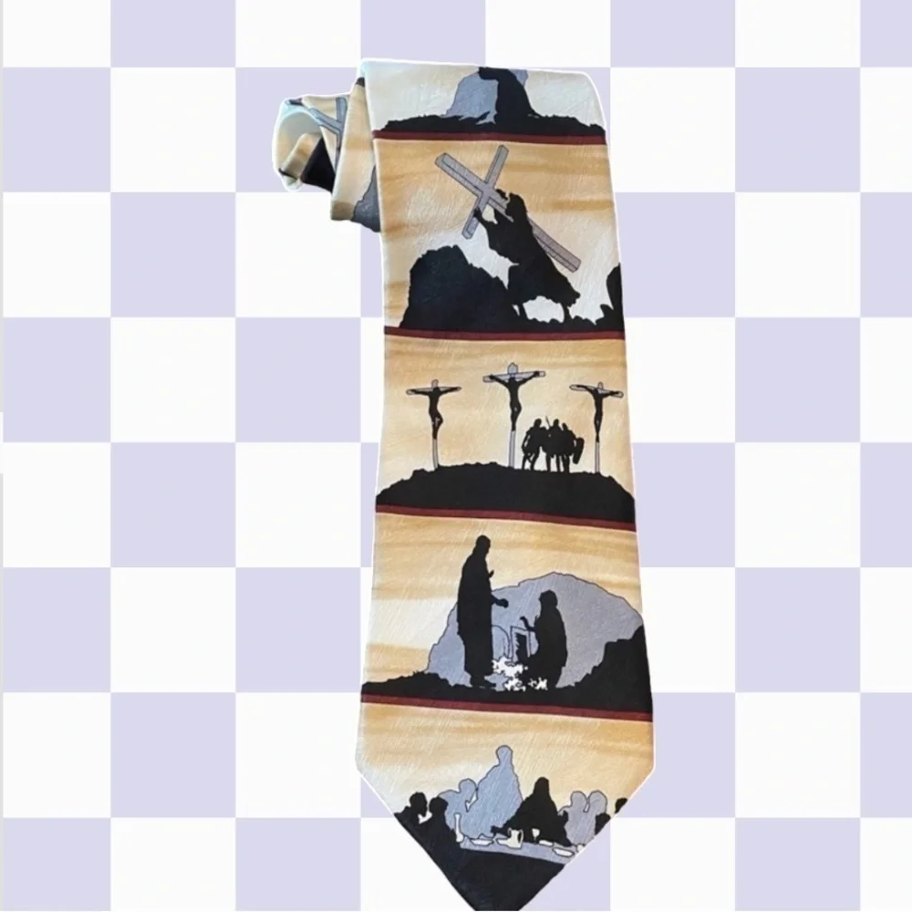 100% Silk Tie Showing the Story of the Crucifixion by Eagles Wings